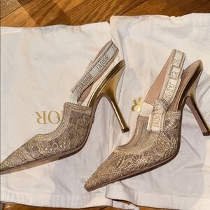 Dior J'Adior Slingback Pump Gold Embellished Heels Size 39